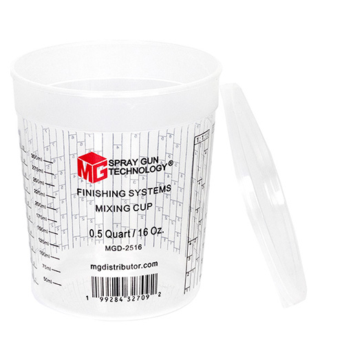MGD-2516 Paint Mixing Cups — 16 oz / 473 ml (100 Cups + 20 Lids)